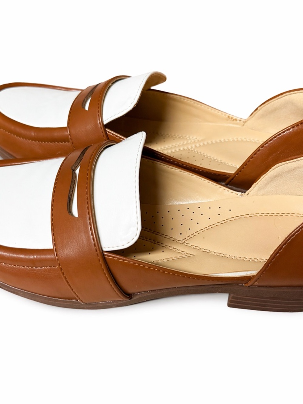 Leona penny loafers by Just Fab brand new with tags size 7.5 in brown and white - Picture 3 of 5